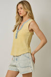 Washed Thermal Sleeveless Henley Top
