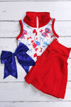 Patriotic printed bow crop top & skort. Hi-Performance material. GSD013006-