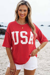4th of July Half Sleeve Loose Ribbed USA Graphic Top | S-4X
