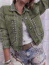 Women Denim Jacket Studded Short Vintage Casual Streetwear