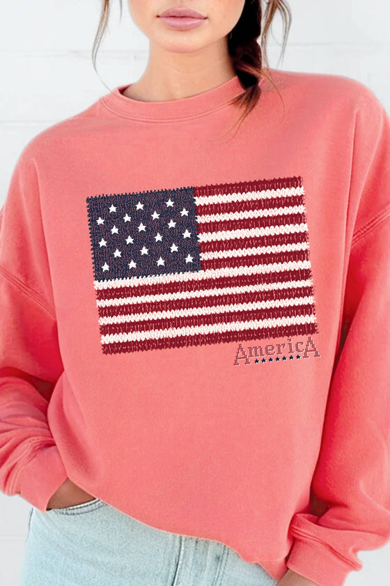AMERICAN FLAG GRAPHIC BRUSHED SWEATSHIRTS