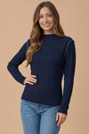 Soft Frilled Mock Neck Hacci Knit Top