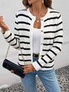 Striped Color-Blocking Long Sleeve Knit Cardigan