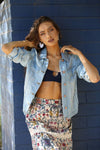 WASHED DENIM TENCEL BUTTON- FRONT JACKET