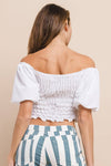 SMOCKED TOP WITH DOUBLE BUBBLE POOF SLEEVES - WHITE 1498TB