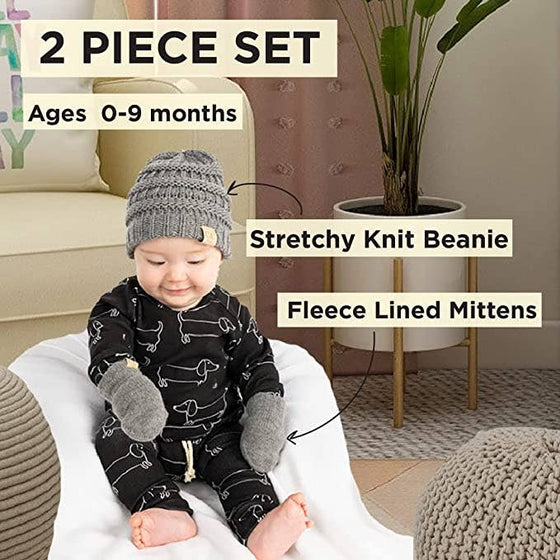 Infant Beanie and Mittens Set - Pale Pink