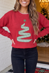 LAS Christmas Tree Plaid Ribbon Stitched Sweater (S-XL)