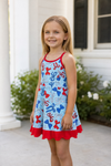 Lt. Blue w/ multi printed patriotic bow Hi-Performance dress w/scallop hem. GSD013014-