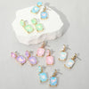 Square Rectangle Glass Stone Link Dangle Evening Earrings