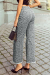 Leopard Frayed Edge Wide Leg High Waist Jeans
