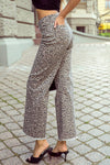 Leopard Frayed Edge Wide Leg High Waist Jeans