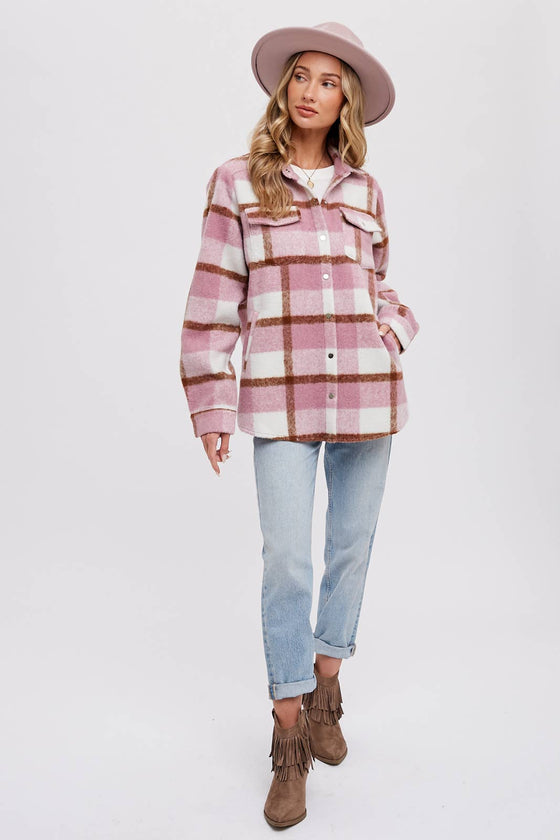 PLAID BRUSHED FLANNEL SHACKET