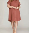 Drop Shoulder Button Up Woven Shirt Dress