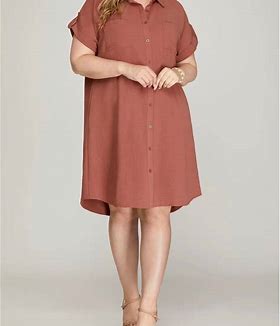 Drop Shoulder Button Up Woven Shirt Dress