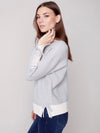 Charlie B CREW-NECK SWEATER W/COLOR-BLOCKING & SLEEVE/SIDE TIES