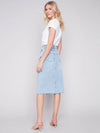 Charlie B Frayed Hem Denim Skort w/Front Slit