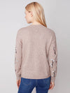 Charlie B CREW NECK DROP-SHOULDER SWEATER W/ FLOWER EMBROIDERY