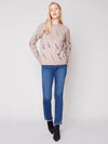 Charlie B CREW NECK DROP-SHOULDER SWEATER W/ FLOWER EMBROIDERY