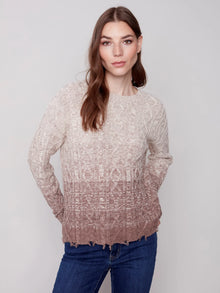  Charlie B OMBRE' CABLE KNIT SWEATER WITH FRAYED HEM