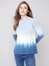 Charlie B TIE DYE CREW NECK RAGLAN SLEEVE TOP WITH BACK SEAMS