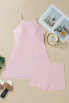 Solid Color Tunic Tank Dress Athletic Shorts Two Piece S-4X