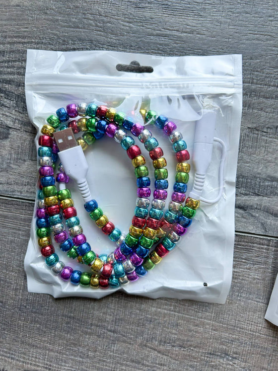 Rainbow Beaded Phone Charger with Lightning & USB-C Cable