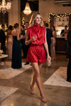Satin Cowl Neck Top & Belted Skort Set