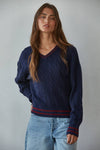 W2136T2 | Knit Cable Sweater V-Neck Long Sleeve Pullover Top