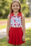 Patriotic printed bow crop top & skort. Hi-Performance material. GSD013006-