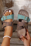 Suede Riveted Buckle Strap Slide Sandals