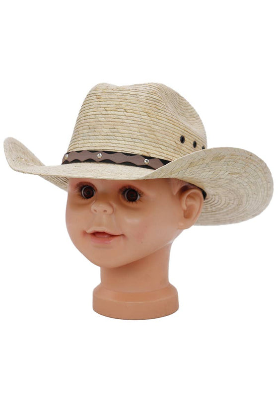 Kids Eyeleted Cutter Crown Palm Straw Cowboy Hat