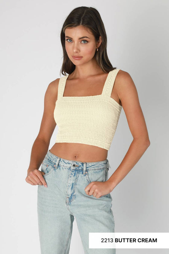 NS8255 - Shirred Square Neck Crop Top