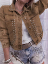 Women Denim Jacket Studded Short Vintage Casual Streetwear