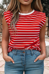 Stripe Ribbed Round Neck Trim Loose Top