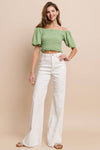 SMOCKED TOP WITH DOUBLE BUBBLE POOF SLEEVES - WHITE 1498TB