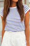 Contrast Trim Round Neck Cap Sleeve Tee