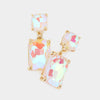 Square Rectangle Glass Stone Link Dangle Evening Earrings