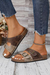 Suede Riveted Buckle Strap Slide Sandals