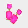Square Rectangle Glass Stone Link Dangle Evening Earrings
