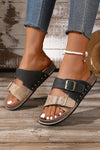 Suede Riveted Buckle Strap Slide Sandals