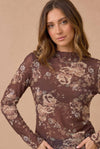 Floral Asymmetrical Frilled Hem Mesh Top