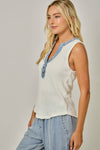 Washed Thermal Sleeveless Henley Top