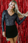 Sequin V-Neck Long Sleeve Bodysuit