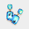 Square Rectangle Glass Stone Link Dangle Evening Earrings