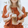 Glass Heat Resistant Coffee Cup w/Bamboo Lid