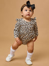 Baby Girls Classic Leopard Knit Long Sleeve Flutter Bubble Romper