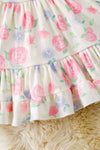 Pink rose printed girls dress with ruffle hem. DRG51353 JEAN