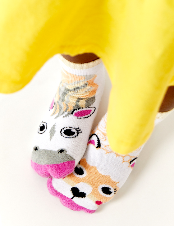 Horse & Alpaca Mismatched Non-Slip Socks for Kids