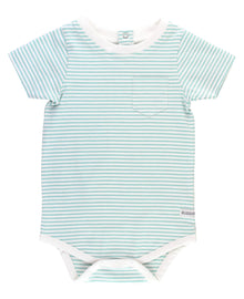  Baby Boys Vintage Aqua Stripe Short Sleeve Pocket Bodysuit