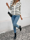 Striped Color-Blocking Long Sleeve Knit Cardigan